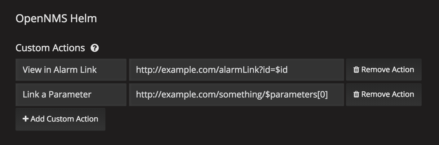 Two examples of custom action URLs with embedded variables.