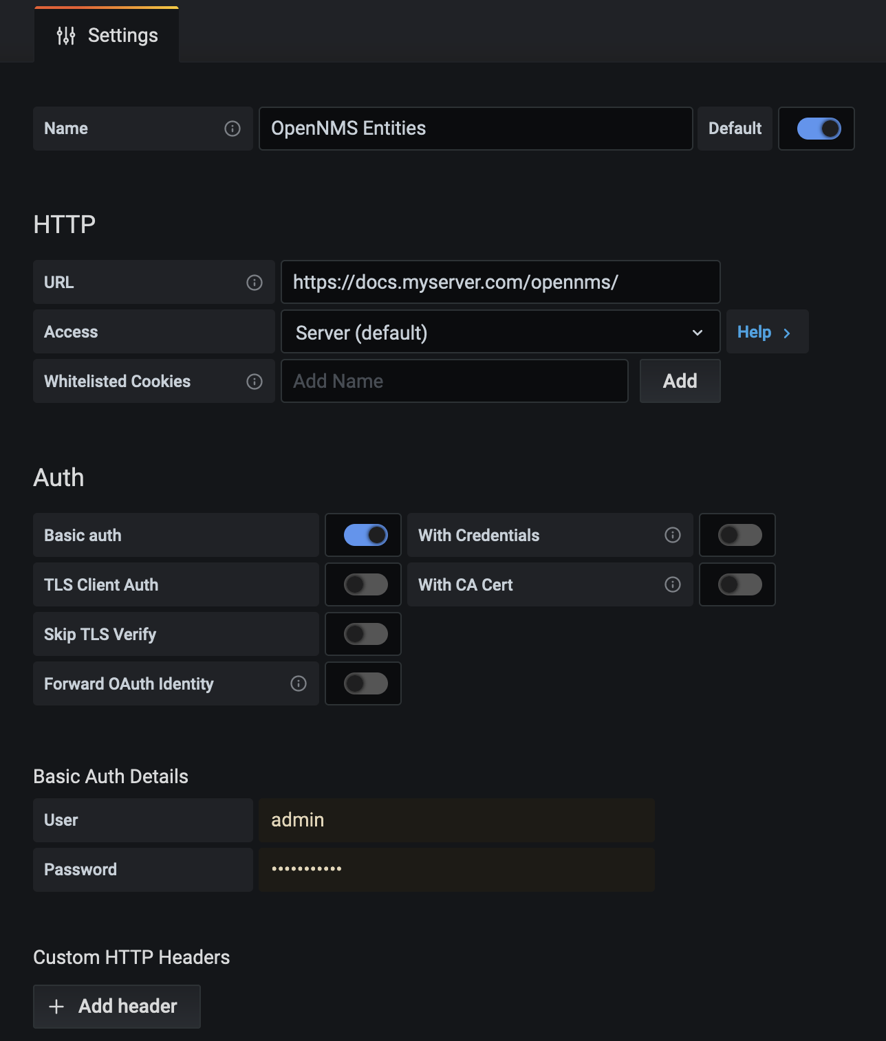 settings screen