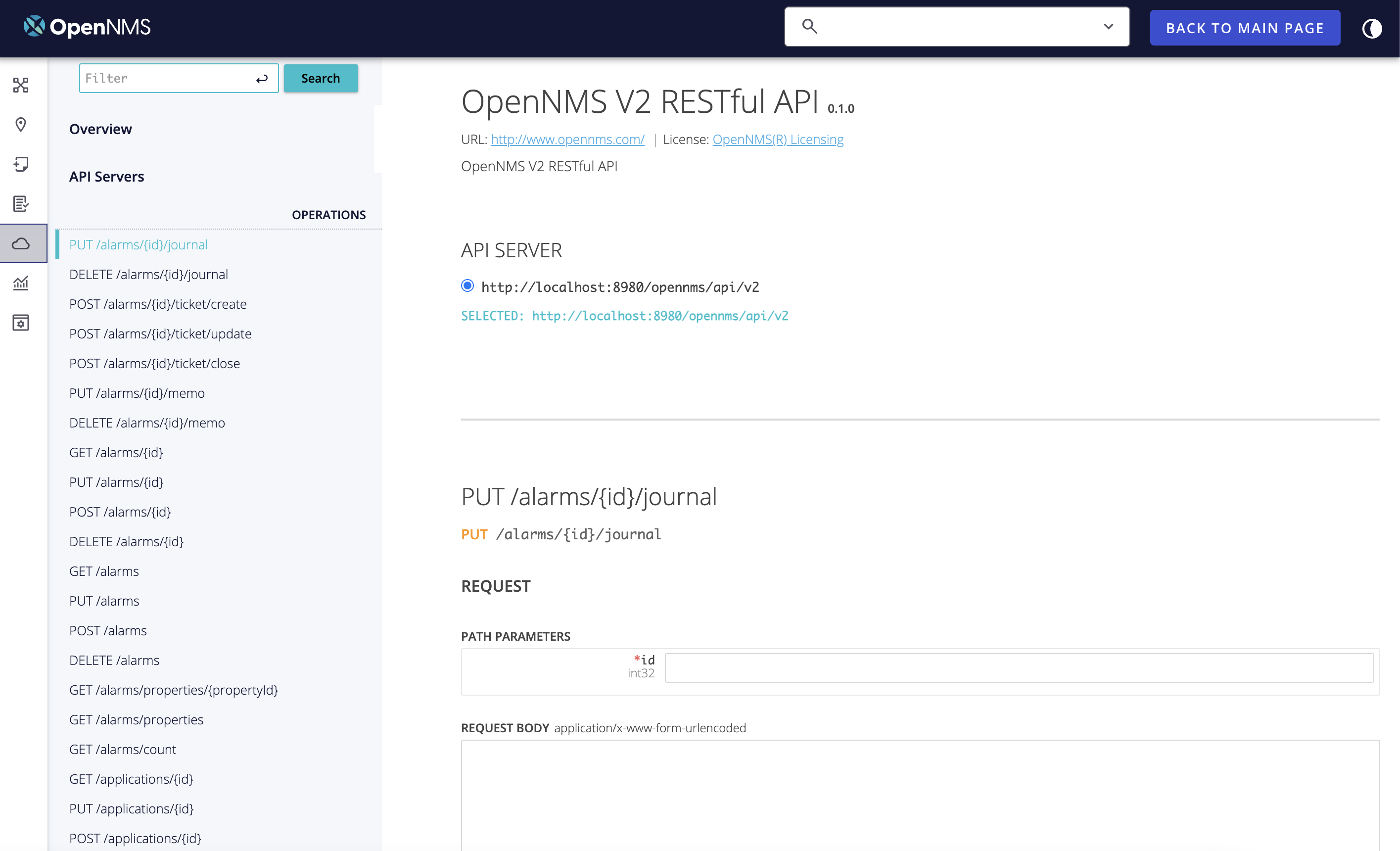 OpenNMS UI displaying the REST API Explorer