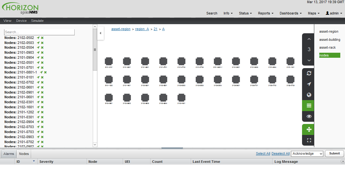 Horizon UI displaying the Nodes layer of a topology graph