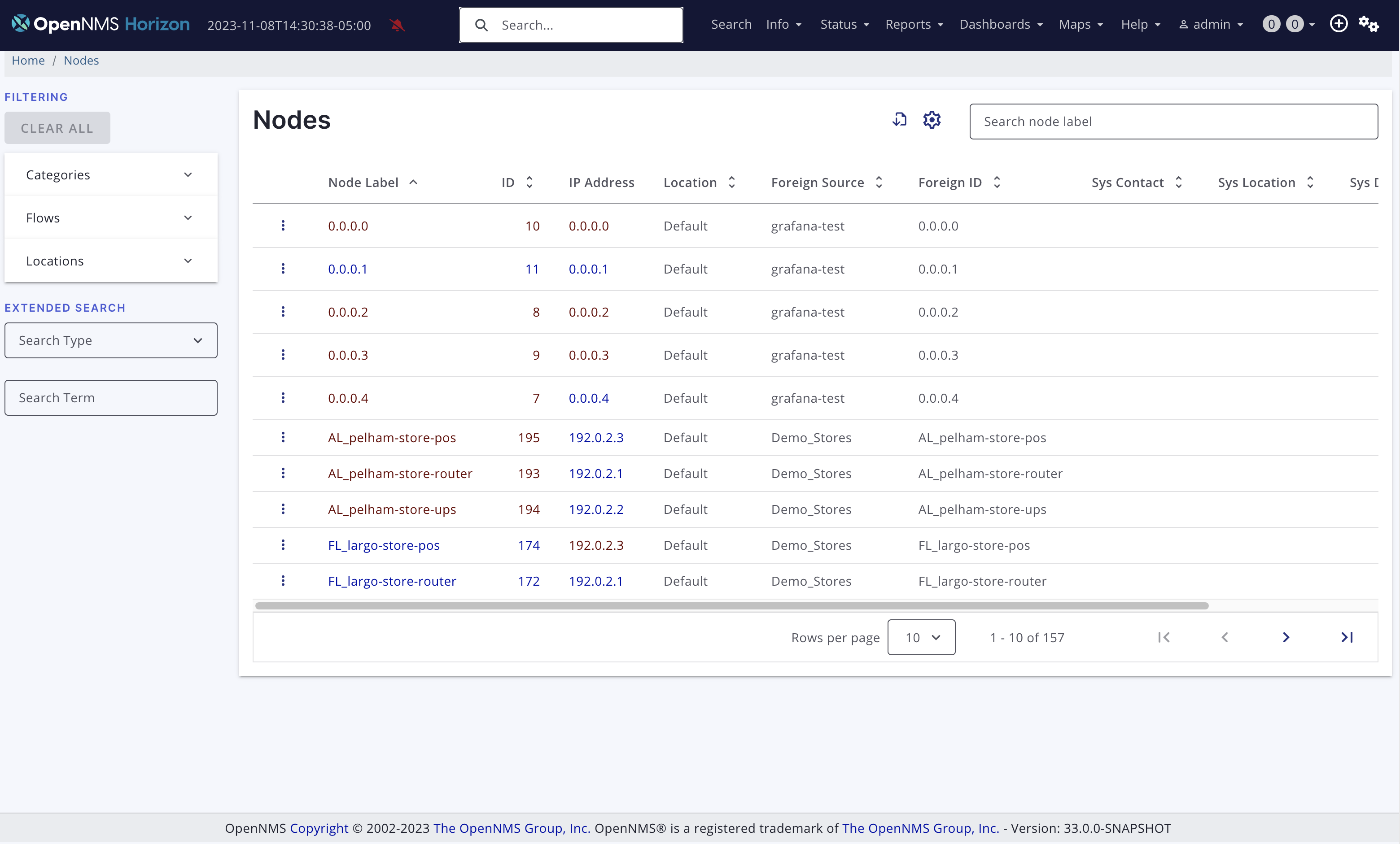 Horizon web UI showing structured node list.