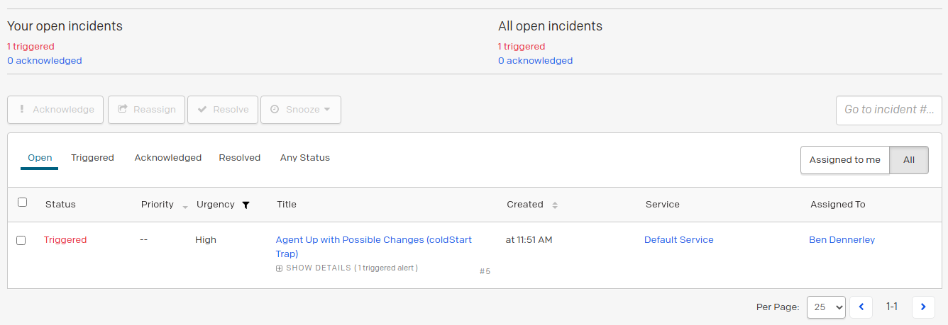 PagerDuty page displaying open incidents.
