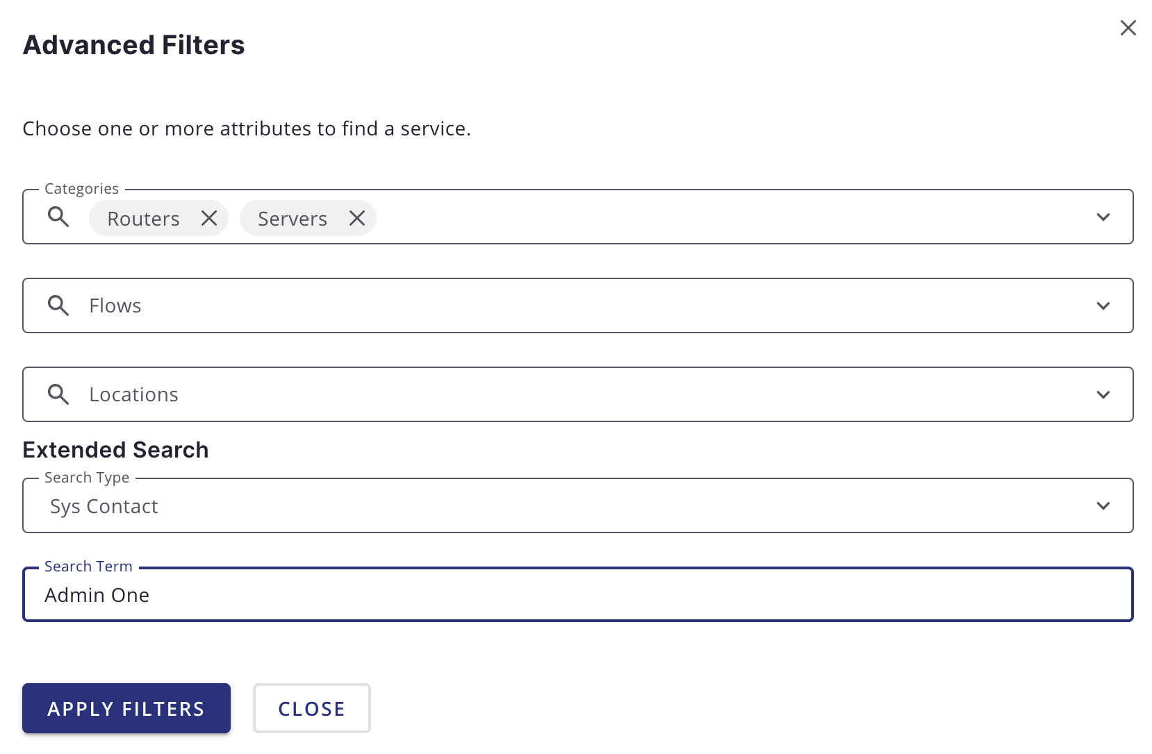 node advanced filters panel
